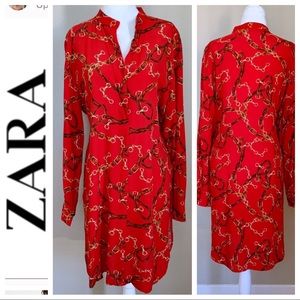 NWOT ZARA Red Gold Long Sleeves Shirt DRESS